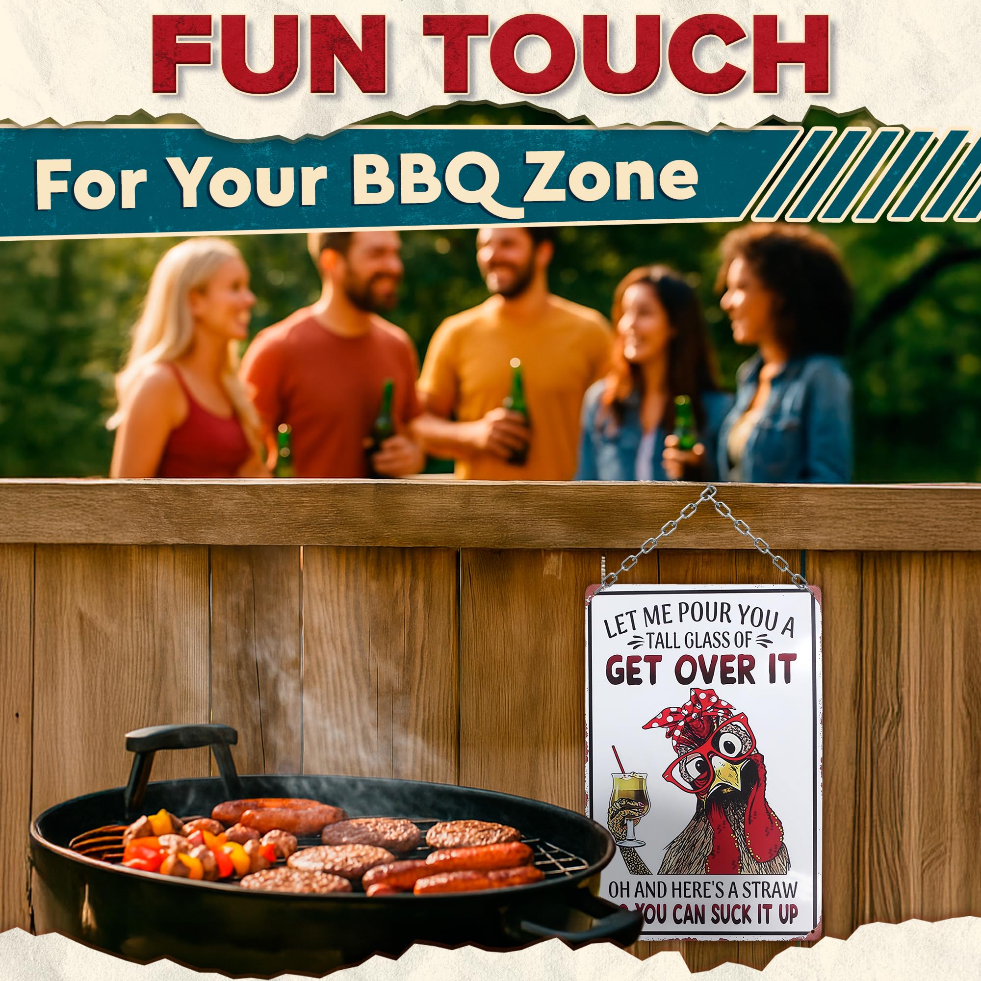 Let Me Pour You a Tall Glass of Get Over It Tin Sign 8x12 - Metal Funny Chicken Coop Signs for Outside - Rustic Tin Farmhouse Wa